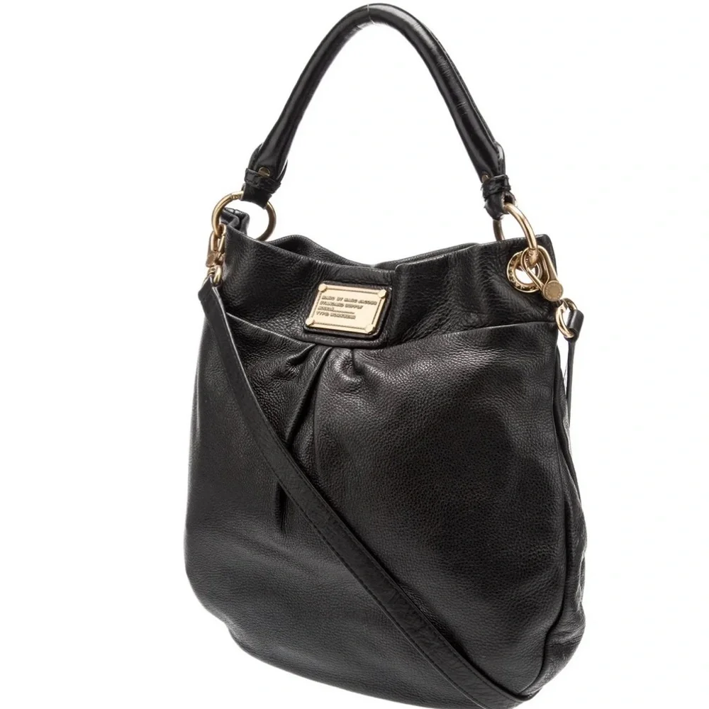 Marc by Marc Jacob’s Black Leather Hobo Shoulder Crossbody Bag with gold accents